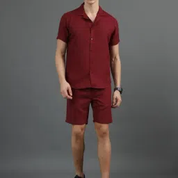 Bushirt Maroon Polyester Regular fit Solid Shirt & Shorts Set-image-81