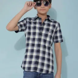 Crimsoune Club Boys Navy Cotton Checks Shirt-picture-6