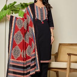 SHRIZA Women Ethnic Motifs Yoke Design Regular Gotta Patti Pure Cotton Kurta with Trousers & With Dupatta-20