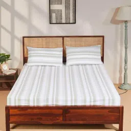 Fabindia Green Nivan Cotton Woven Bed Sheet with 2 Pillow Covers-picture-38