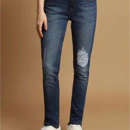 Allen Solly Dark Blue Cotton Distressed Jeans-image-6