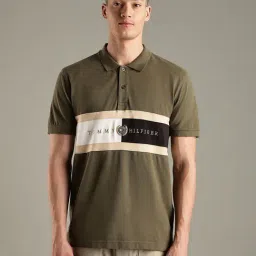 Tommy Hilfiger Army Green Colorblock Regular Fit Cotton Polo T-Shirt-picture-37
