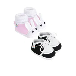 NESKA MODA 12 To 18 Months Non Slip Pack of 2 Pair Cotton Rabbit Face and Lace Baby Booties-29