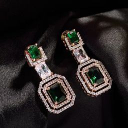 Saraf RS Jewellery Rose Gold Green & White AD Studded Earrings-26