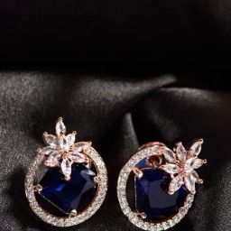 Saraf RS Jewellery Rose Gold AD Floral Studs Earrings-image-39