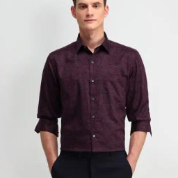 Arrow Burgundy Cotton Regular Fit Printed Shirt-picture-45