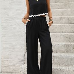 KPOP Lace Details Round Neck Sleeveless Top With Trousers Co-Ords-image-59