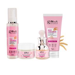 Globus naturals Set Of 4 Rice Ceramide Face Scrub Serum Toner & Peel-Off Mask-4