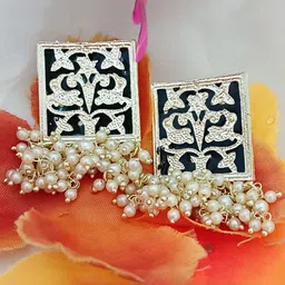 EVY Gold-Plated Pearls Square Shaped Drop Earrings-58
