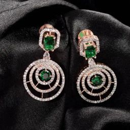 Saraf RS Jewellery Rose Gold Green & White AD Studded Earrings-image-75