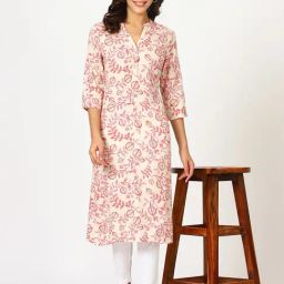 W Beige Viscose Printed 3/4th Sleeves Kurta-image-24