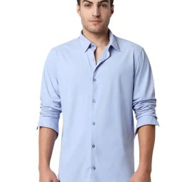Spykar Blue Blended Slim Fit Full Sleeves Casual Shirt-image-24