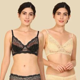 AROUSY Beige & Black Self Pattern Bra Panty Set - Pack Of 2-image-78