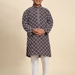 Pro-Ethic STYLE DEVELOPER Boys Paisley Printed Regular Thread Work Pure Cotton Kurta with Pyjamas-45
