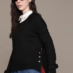 The Roadster Lifestyle Co. V-Neck Full Sleeves Longline Pullover-picture-46