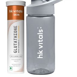 HK VITALS Set Of 2 Glutathione Effervescent Tablets- 15 Tablets- Lemon With Sipper Bottle-14