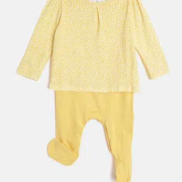 mothercare Infant Girls Yellow & White Floral Print Layered Pure Cotton Sleepsuit-13