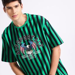 Aeropostale Striped Drop-Shoulder Sleeves Pure Cotton T-shirt-image-9