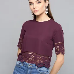 Harpa Women Aubergine Solid Crop Top-image-5