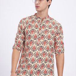 Anouk Rustic Ethnic Motifs Print Band Collar Roll-Up Sleeves Straight Kurta-picture-21