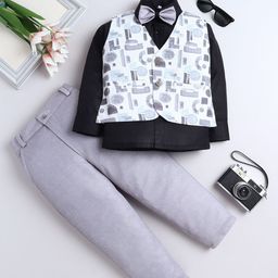 FOURFOLDS Boys Printed Three-Piece Party Suit With Bow Tie-picture-25
