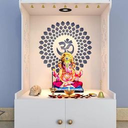 homscape Divine Om Chakra Wooden White Pooja Mandir With Spacious Shelf & Inbuilt Focus Light image 5