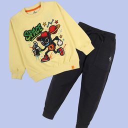 KiddoPanti Boys Fleece Printed Round Neck Sweatshirt With Jogger Clothing Set-picture-34
