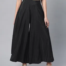 W Women Black Solid Flared Palazzos-image-13