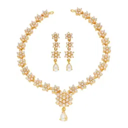 Sri Jagdamba Pearls White & Golden Alloy Classic Necklace Set-image-35