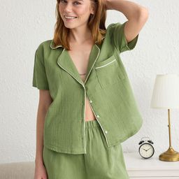 Trendyol Pure Cotton Shirt Collar Neck Night suit-image-81