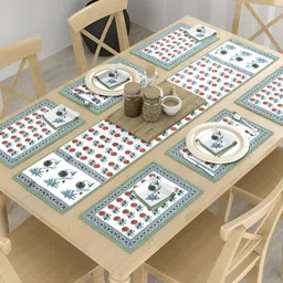 Aura 13-Pcs White & Blue Floral Printed Table LinenSet-20