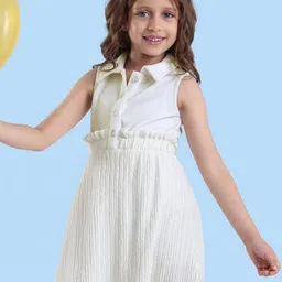 Hola Bonita Girl's Self Design Shirt Collar Sleeveless Fit & Flare Dress-image-61
