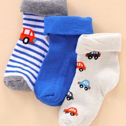 cute walk by babyhug Cutewalk By Babyhug Anti Bacterial Ankle Length Socks Stripes & Car Design Pack Of 3- Multicolor-picture-27