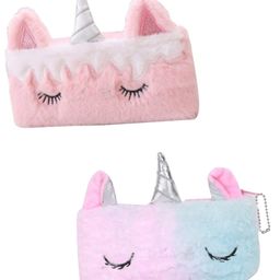 BeeWee Unicorn Fur Faux Pencil Pouch Stationery Organiser Pack Of 2 - Pink Bluish Pink-19