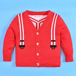 Kookie Kids Full Sleeves Front Open Sweater with Suspender Design - Red-picture-11