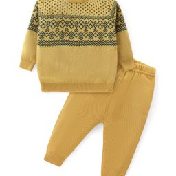 Babyhug Knit Full Sleeves Sweater Set with Aztec Design - Yellow-image-90
