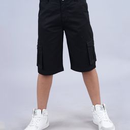 Kiddopanti Cotton Lycra Solid Shorts - Black-image-8