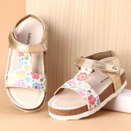 Babyoye Velcro Closure Floral Printed Sandals - Golden & White-picture-20