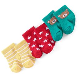 Cutewalk by Babyhug Anti-Bacterial Ankle Length Socks Bear & Star Print Pack of 3 - Multicolour-image-4