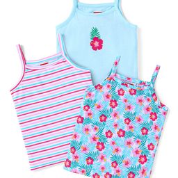Babyhug 100% Cotton Singlet Sleeves  Slips Stripes & Floral Print Pack of 3 -  Blue & White-picture-17
