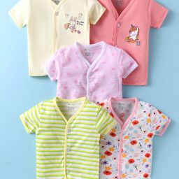 OHMS Single Jersey Knit Half Sleeves Jhablas with Animal Hearts & Floral Print Stripes Pack of 5 - Multicolor-image-3