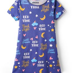 Pine Kids Single Jersey Knit Half Sleeves Night with Text Print - Royal Blue-image-77