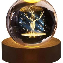 Awestuffs 3D Crystal Ball Night Light for Kids Glass Lamp space lamp with Wooden Base Fantasy Decoration Crystal Ball LED Galaxy Planet Nightlight Bedroom Décor (Deer)-image-7
