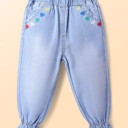 Mark & Mia Cotton Lycra Full Length Jeans With Heart Embroidery - Light Blue-image-54