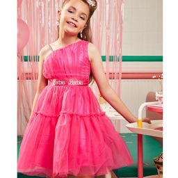 Barbie by Tiny Girl Sleeveless Brand Name Printed Dress - Hot Pink-image-13