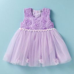 Mark & Mia Woven Sleeveless Party Frock Style Onesies With Floral Applique - Purple-image-78