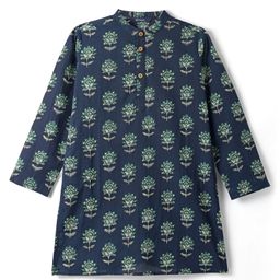 Pine Kids Cotton Woven Full Sleeves Kurta With Floral Print - Navy Blue-image-81