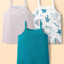 Kookie Kids Single Jersey Knit Sleeveless Striped & Fish Printed Slips Pack of 3 - Multicolor-image-55