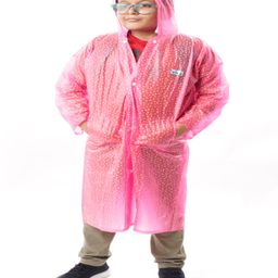 Viva Rainwear PVC Full Sleeves Abstract Designed Transparent Raincoat - Pink-image-84