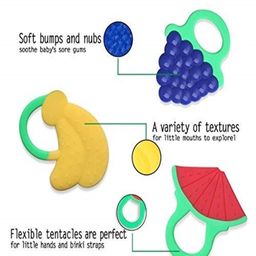 Joy Buzz Fruit Shape Teether (Set of 3) | Soft & Safe Fruit-Shaped Baby Teether | BPA-Free Silicone | Multi-Colour Teething Toy for Infants (Blue & Red & Red) image 2